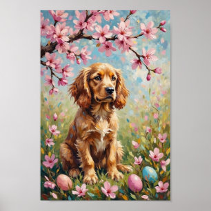 Poster Cocker Spaniel Américain Vintage Art Floral de Pâq