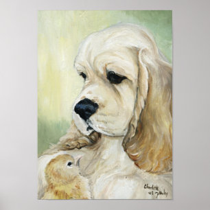 Poster "Cocker Spaniel & Chick" Chien Art Imprimer