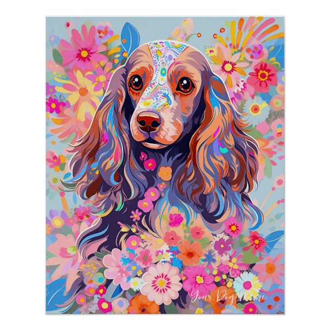Poster Cocker Spaniel Chien et Fleurs 002 - Bijou sur mes (Devant)