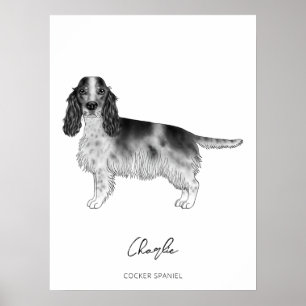 Poster Cocker Spaniel En Noir Et Blanc & Texte Personnali
