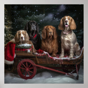 Poster Cocker Spaniel Enneigé Luge Décor Noël