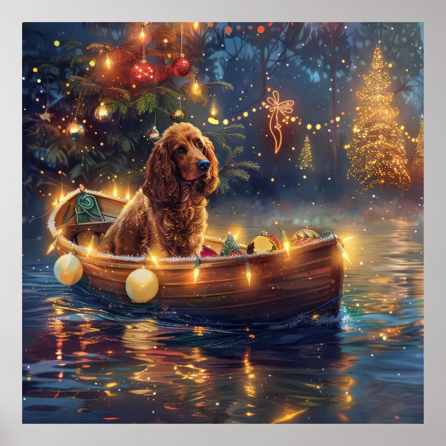 Poster Cocker Spaniel Noël Festive Voyage (Devant)