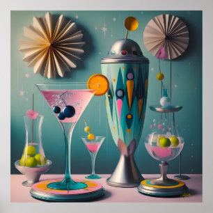 Poster Cocktail atomique futuriste du milieu du siècle