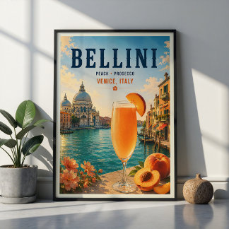 Poster Cocktail Bellini Venise Italie Pêche Prosecco