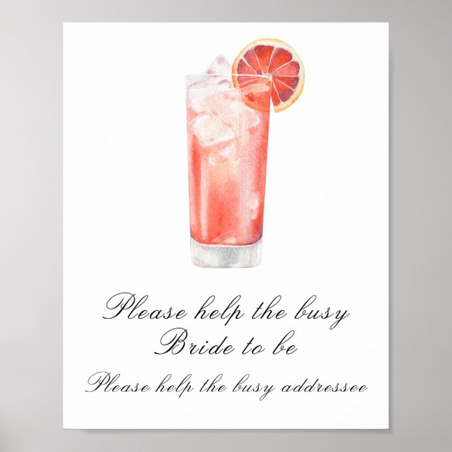 Poster Cocktail bridal shower  - help the busy bride (Devant)