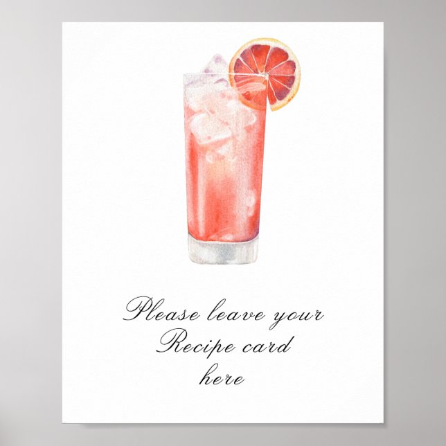 Poster Cocktail bridal shower - Recipe card (Devant)