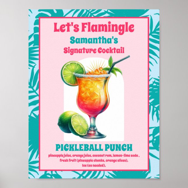 Poster Cocktail de Fête des mariées Retro Flamant rose Pi (Devant)