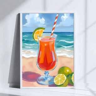 Poster Cocktail de plage Peinture aquarelle Vagues océa