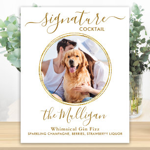 Poster Cocktail de signature de mariage Or Photo de chien