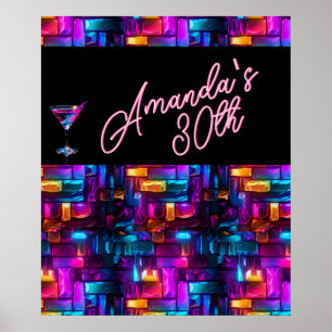 Poster Cocktail de verre teinté abstrait sous néon et lum