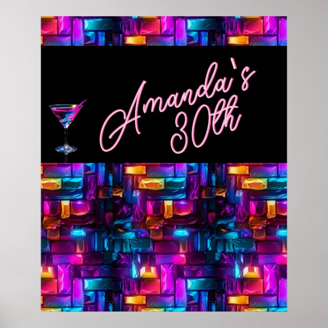 Poster Cocktail en verre Abstrait Neon Blacklight (Devant)