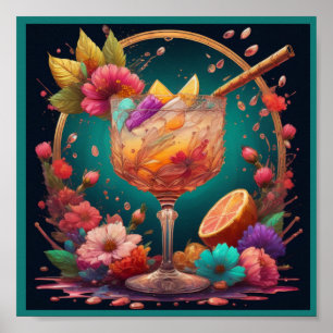 Poster Cocktail et fleurs
