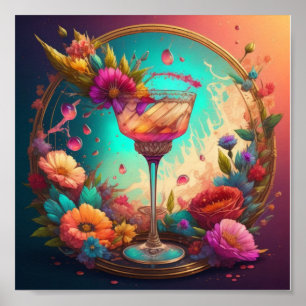 Poster Cocktail et fleurs