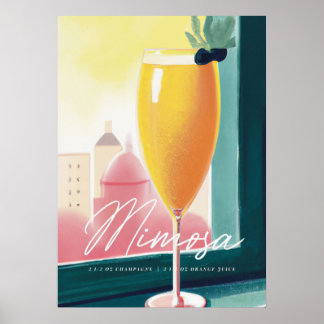 Poster Cocktail Mimosa Matin Sunrise Retro