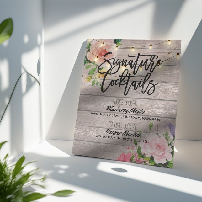 Poster Cocktail Rustique Signature Menu Décor Mariage (Créateur téléchargé)