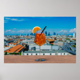 Poster Cocktail Spritz sur une table avec vue sur Milan