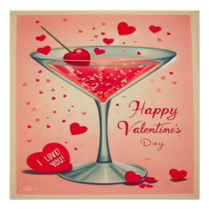 Poster Cocktail Valentine Martini du milieu du siècle