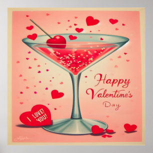 Poster Cocktail Valentine Martini du milieu du siècle