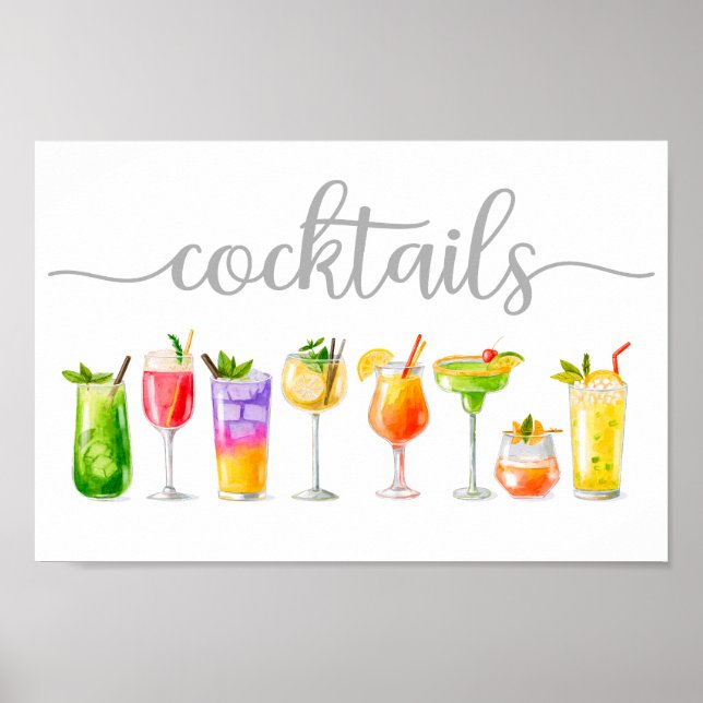 Poster Cocktails Aquarelle Bar Décor (Devant)