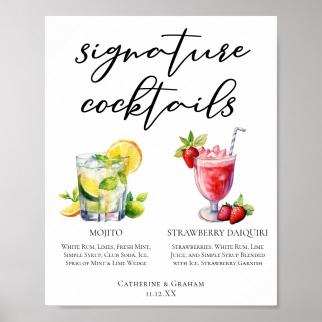 Poster Cocktails cubains Mojito Strawberry Daiquiri Menu (Devant)
