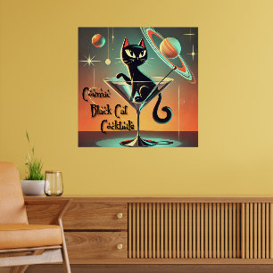Poster Cocktails de chat noir cosmique futuriste atomique
