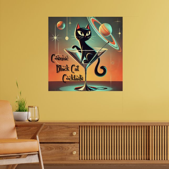 Poster Cocktails de chat noir cosmique futuriste atomique (Salon 2)