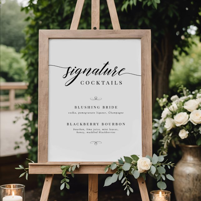 Poster Cocktails de signature de mariage à l'écriture élé (Créateur téléchargé)