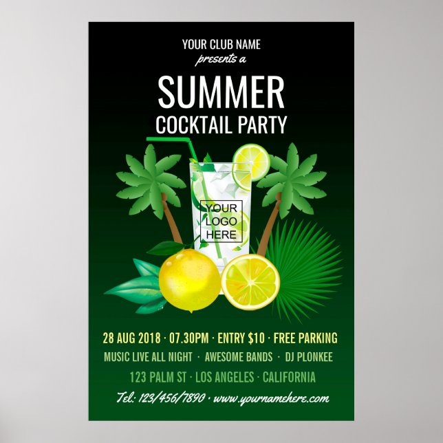 Poster Cocktails d'été Club/Fête d'entreprise Invitation (Devant)