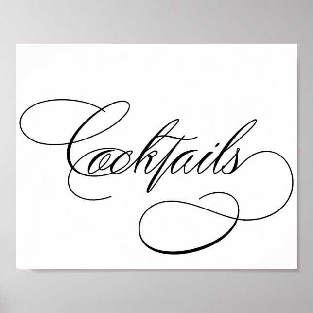 Poster Cocktails | Élégant script noir sur panneau barre  (Devant)