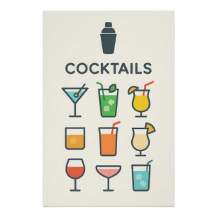 Poster Cocktails - martini, mojito, pina colada