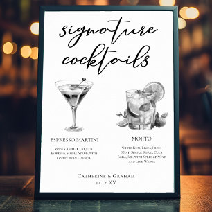 Poster Cocktails Mojito Martini Espresso Noir Blanc