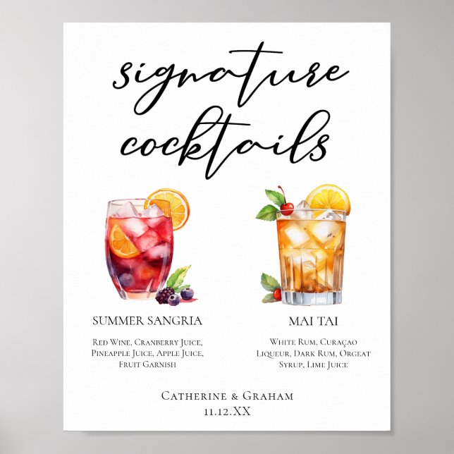 Poster Cocktails Signature bord de la piscine Menu Mariag (Devant)