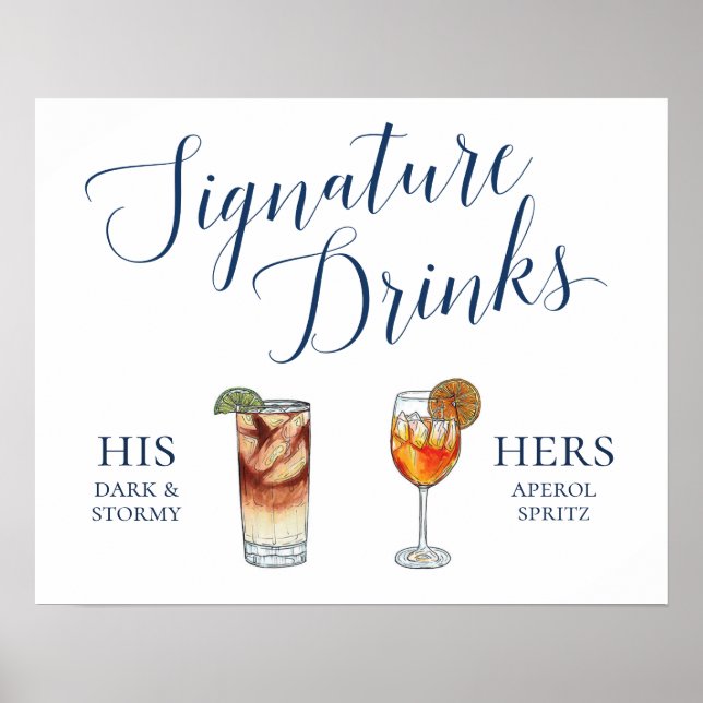 Poster Cocktails Signature du jour du mariage (Devant)