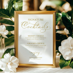 Poster Cocktails Signature Feuille D'Or Panneau De Mariag
