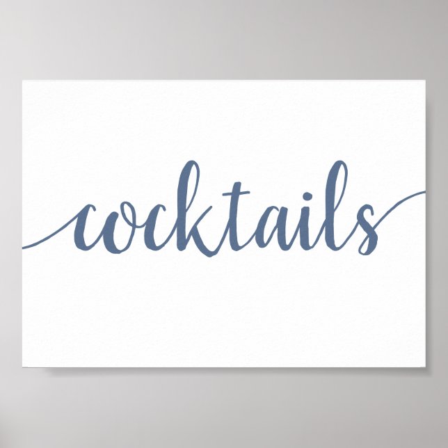 Poster Cocktails simples | Dusty Blue Any Event Bar Sign (Devant)
