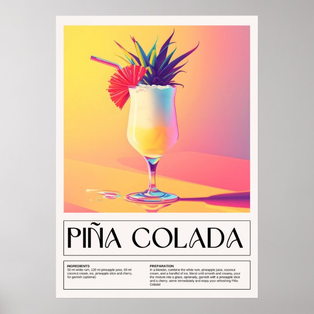 Poster Cocktails vintages : Pina Colada (Devant)