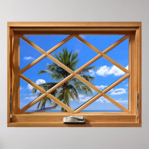 Poster Coconut Tree Tropical Fake, Faux Window Illusion