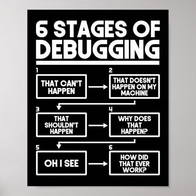 Poster Codage Programmer 6 Étapes Du Débogage (Devant)