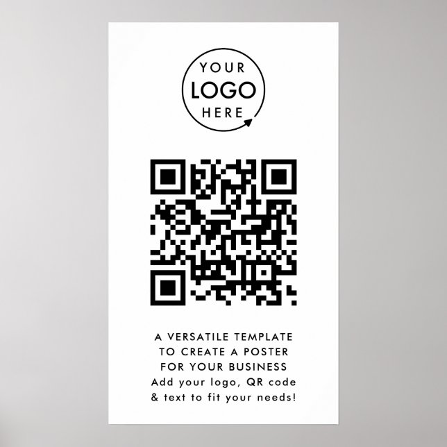 Poster Code QR | Business Logo Professionnel Simple Blanc (Devant)
