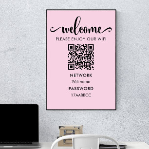 Poster Code QR d'accueil WIFI   Profitez De Notre Rose Wi