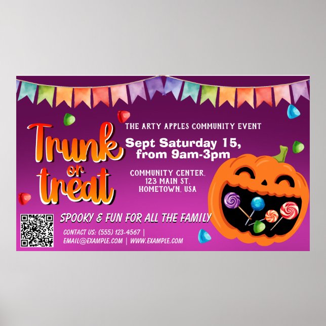 Poster Code qr de bannière Halloween Trunk ou Treat (Devant)