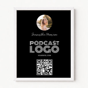 Poster Code QR de logo de podcast moderne noir et blanc