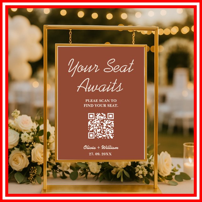 Poster Code QR de plan de table de mariage bohème orange  (Créateur téléchargé)