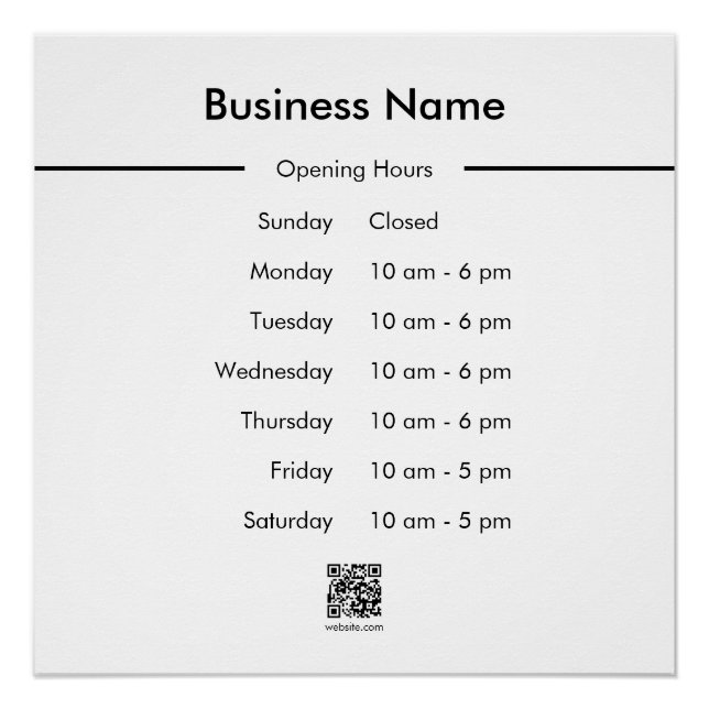 Poster Code QR du nom de l'entreprise Heures d'ouverture  (Devant)