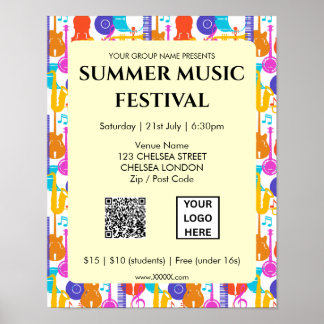 Poster Code QR et logo du festival de musique d'été