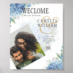 Poster Code QR Faire-part de mariage Blue Hydrangea