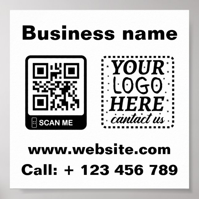Poster Code QR minimal simple ajouter un logo scanner nom (Devant)