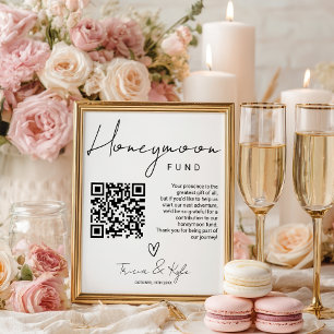 Poster Code QR moderne Black white Honeymoon Fund Mariage