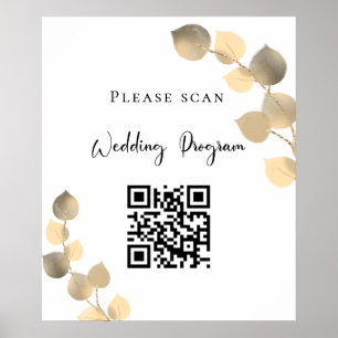 Poster Code QR programme de mariage eucalyptus doré