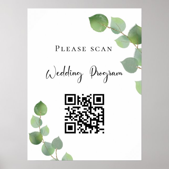 Poster Code QR programme de mariage eucalyptus verdure (Devant)